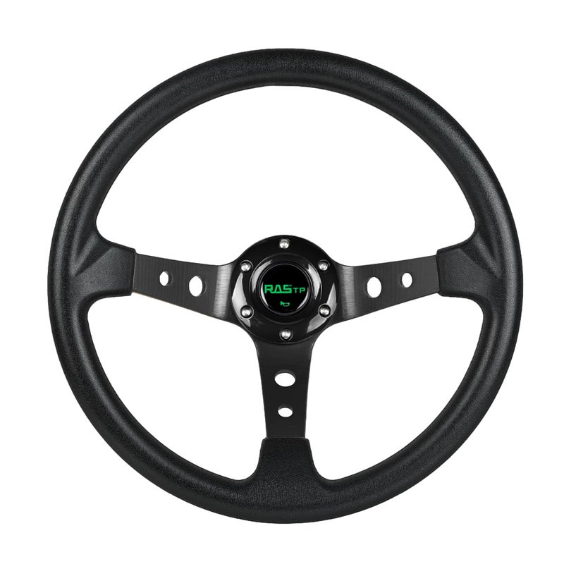 RASTP Universal Racing Steering Wheel,Drifting Deep Dish Steering Wheel 13.8â€/350mm 6 Bolts Grip Vinyl Leather & Aluminum with Horn Button for Car -Black - Image 1